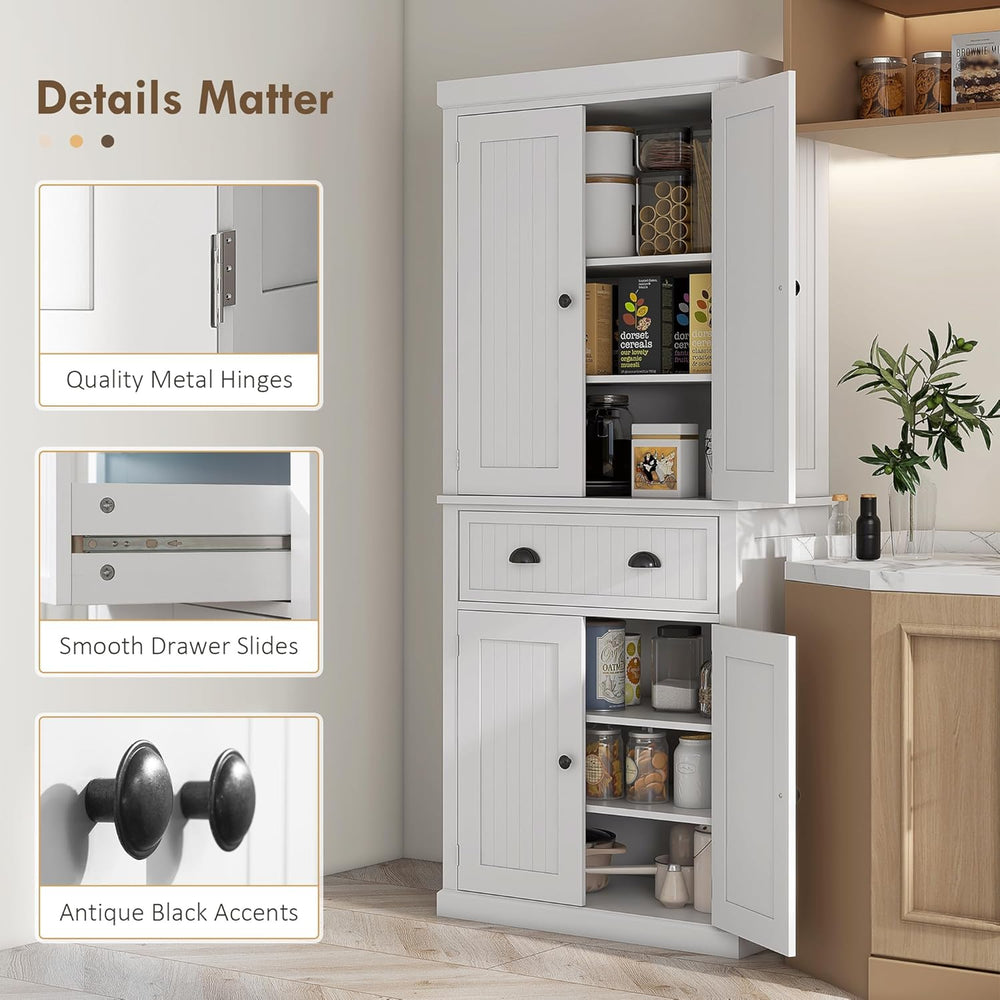 72" Farmhouse Kitchen Pantry Cabinet with Drawer and Adjustable Shelves ...