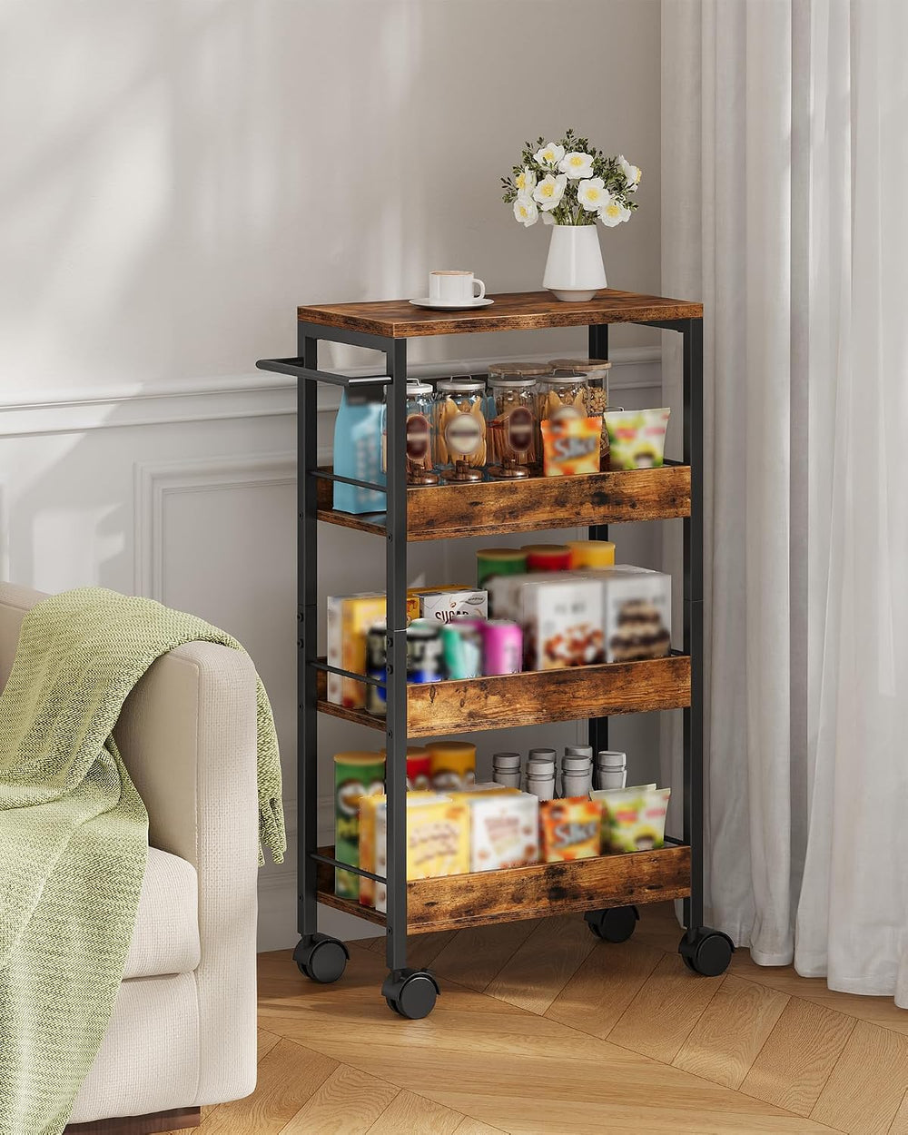 CHOEZON 4-Tier Slim Storage Cart, 9.1'' Kitchen Serving Trolley, Slim...
