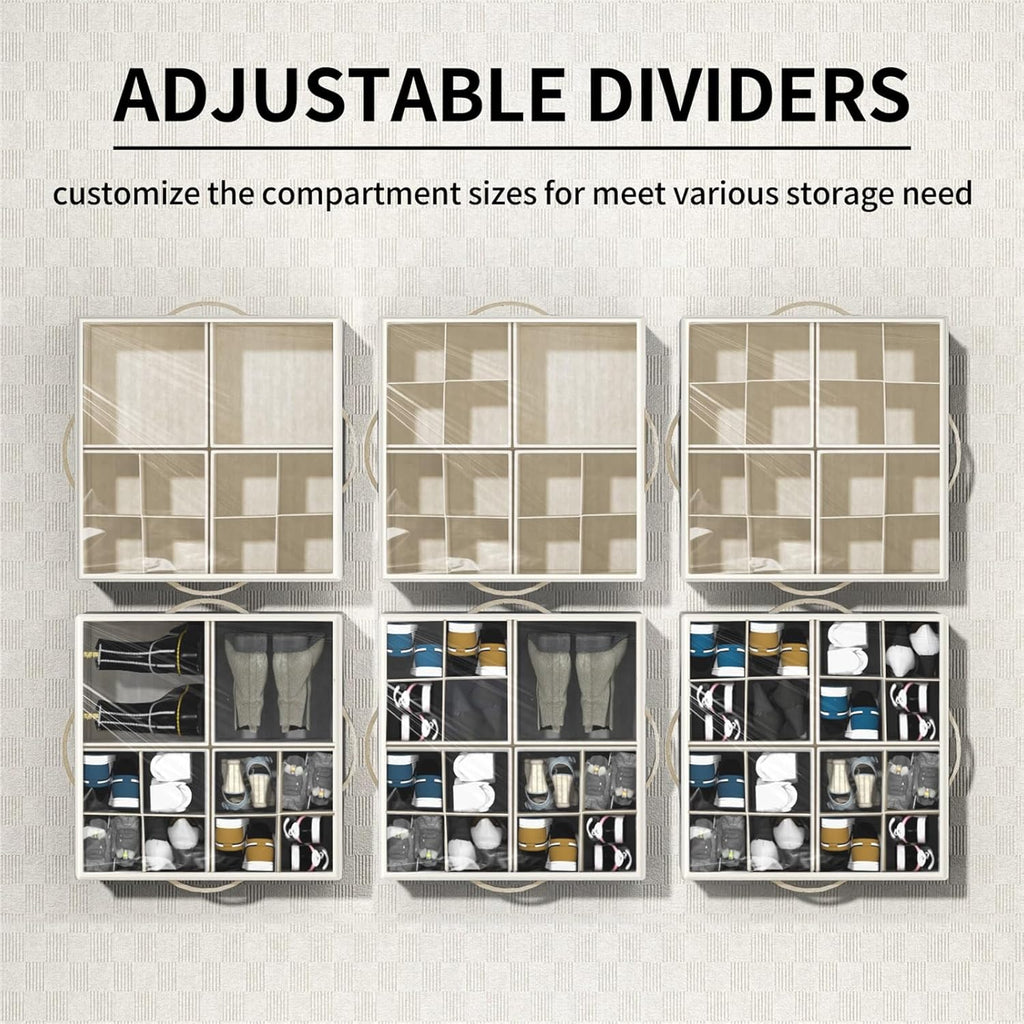 Aokeyee Shoe Organizer for Closet,2 Pack Foldable Shoe Storage Organizer Box Bin with Adjustable Dividers and Clear Cover, Fits up to 16-32 Pairs