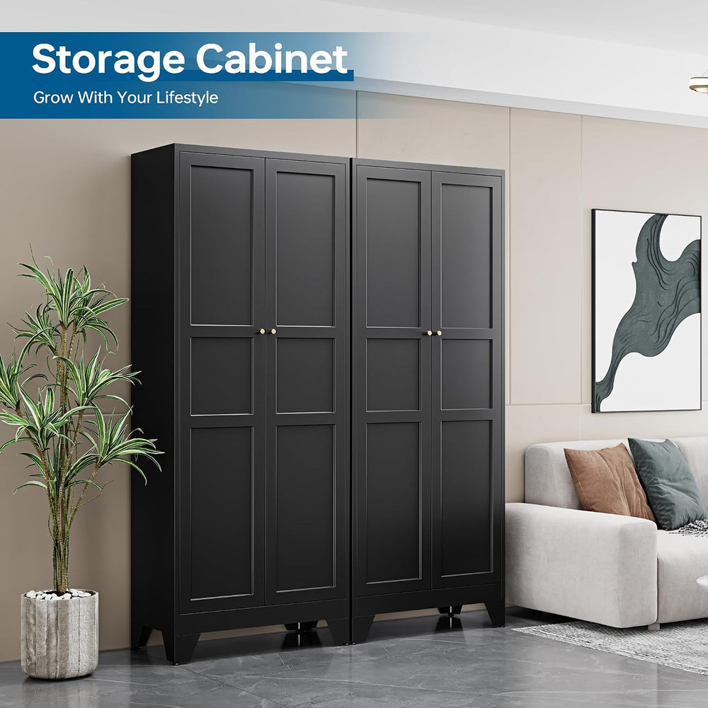 PEUKC 75" Farmhouse Metal Storage Cabinet with Doors and 4 Adjustable Sh...
