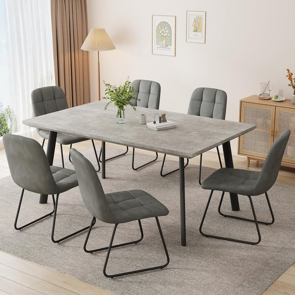 ZckyCine 59" Modern Grey Dining Table Set for Small Spaces,7-Piece Set w...