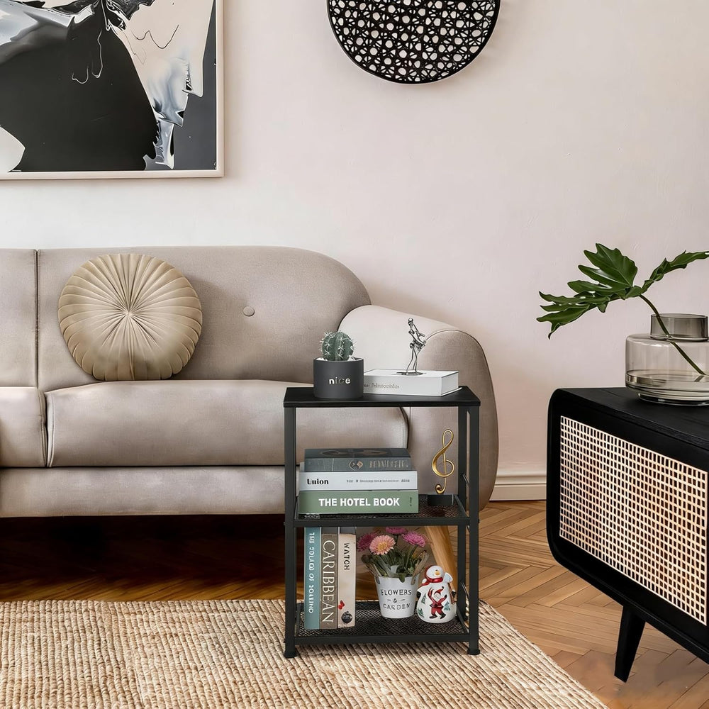 MOOACE 3 Tier End Table with Wheel, Rolling Storage Shelf Side Table Nightsta...