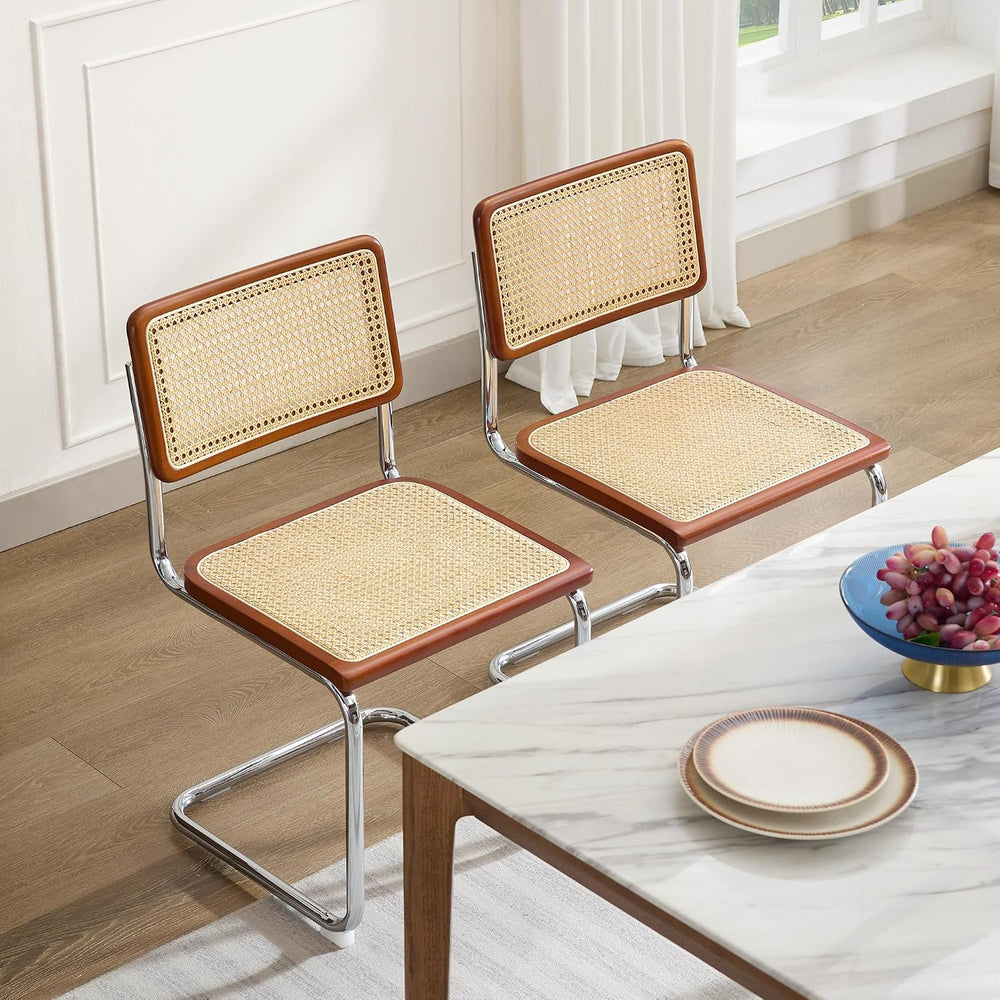 Rattan Dining Chairs Set of 2, Boho Modern Dining Chairs with Rattan Back, Cu...