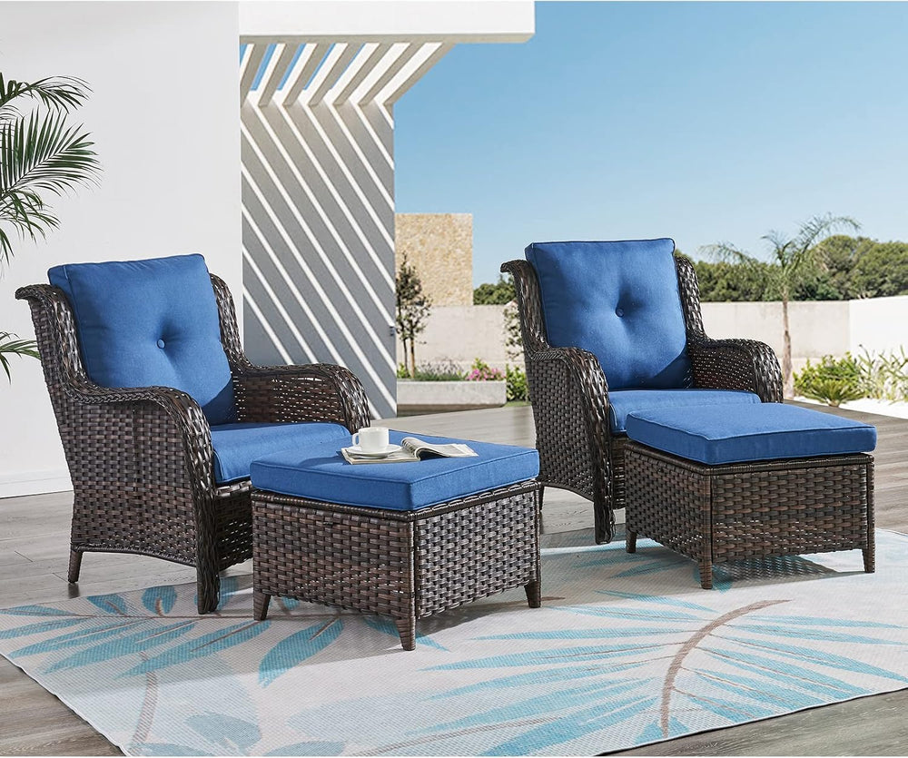 HUMMUH Outdoor Ottomans for Patio Set of 2 PE Wicker Steel Frame Outdoor Foot...