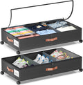 Under Bed Storage with Wheels, 2 Pack Under Bed Storage Containers with Dividers & Clear Lids, Under the bed storage Organizer Bins,Underbed Storage with Wheels for Clothes,Toys,Shoes (Black, 2 Pack)