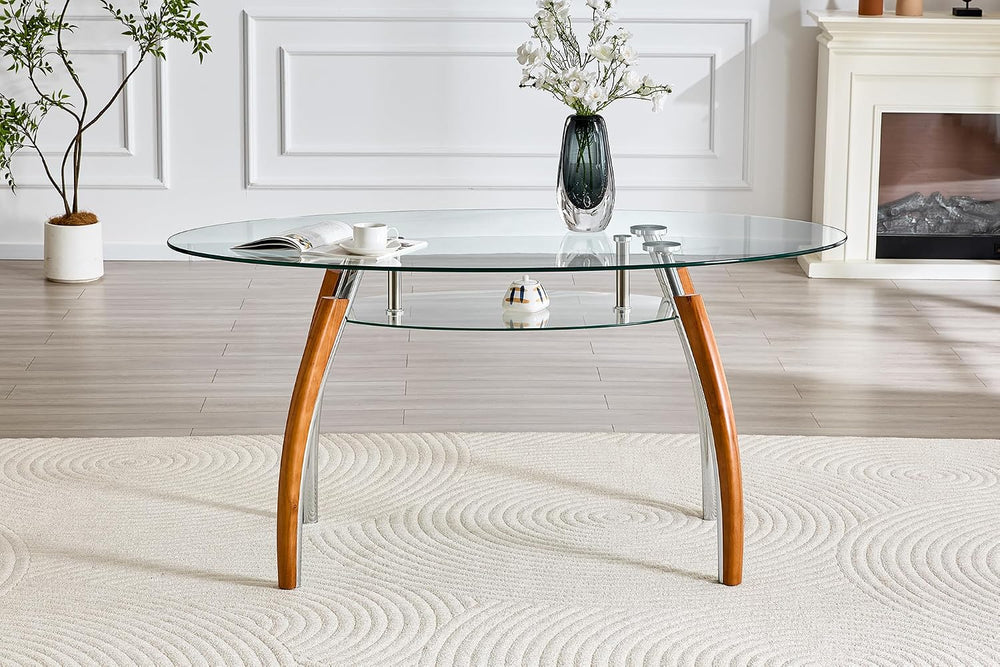 62.87" Glass Dining Table for 4-6, Modern Oval Dining Room Table with 0....