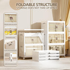 148 QT / 37 Gal Rolling Foldable Storage Cabinet with Stackable Feature - Double Magnetic Doors, Leather Handles, Durable Plastic for Closet/Office, Easy Assembly & Move