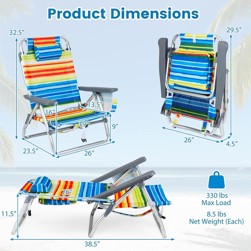 Goplus Beach Chair, Folding Backpack Beach Chairs for Adults w/Adjustable Pos...