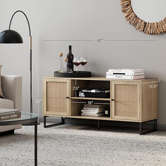 Nathan James 74101 Mina Modern TV Stand, Entertainment Cabinet, Media Console with Storage Doors for Living Room or Media Room, Oak/Black, Set of 2