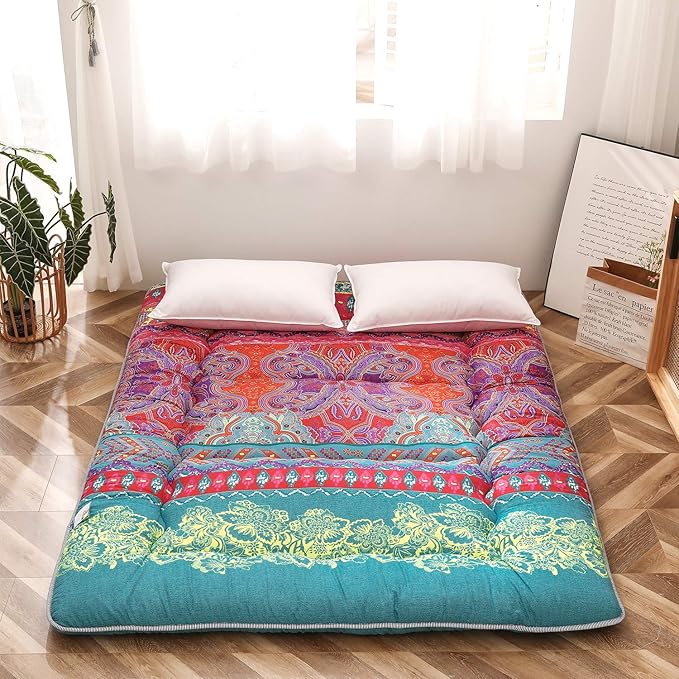MAXYOYO Japanese Floor Mattress Futon Mattress, 4" Thicken Tatami Mat Sleeping Pad Foldable Roll Up Mat Boys Girls Dormitory Pad Kids Floor Lounger Pillow Bed, Charcoal Grey, Queen Size
