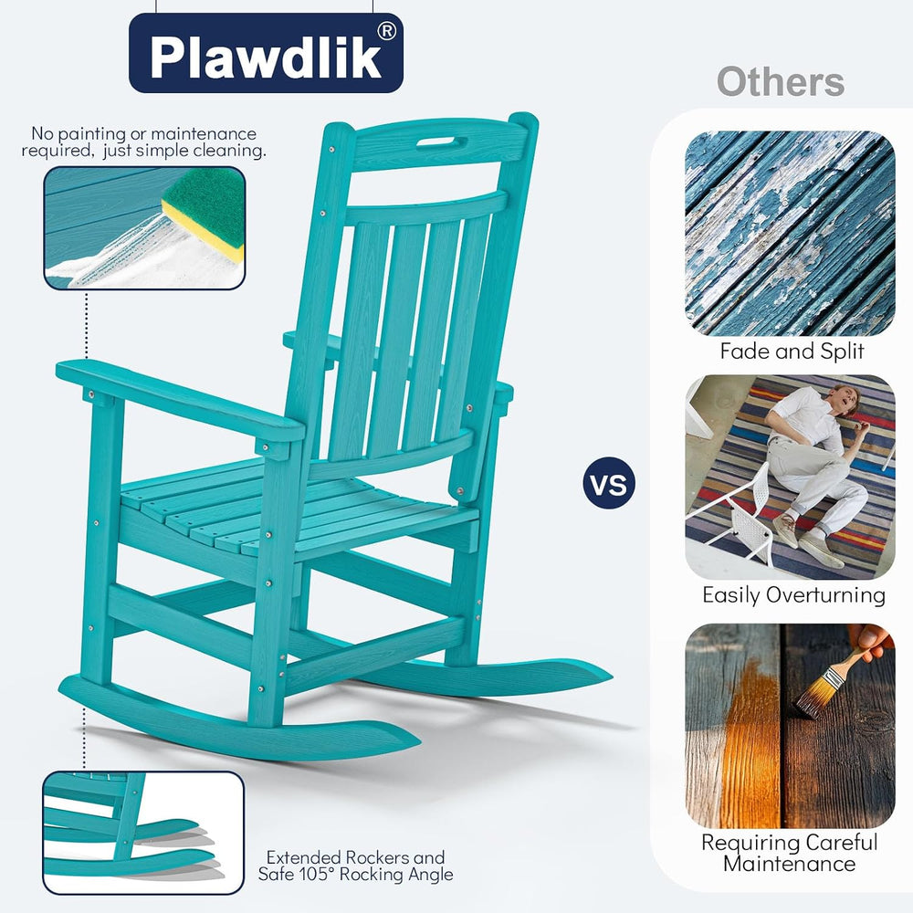 Plawdlik Oversized HDPE Outdoor Rocking Chair Set of 2, All-Weather, Aruba | ...