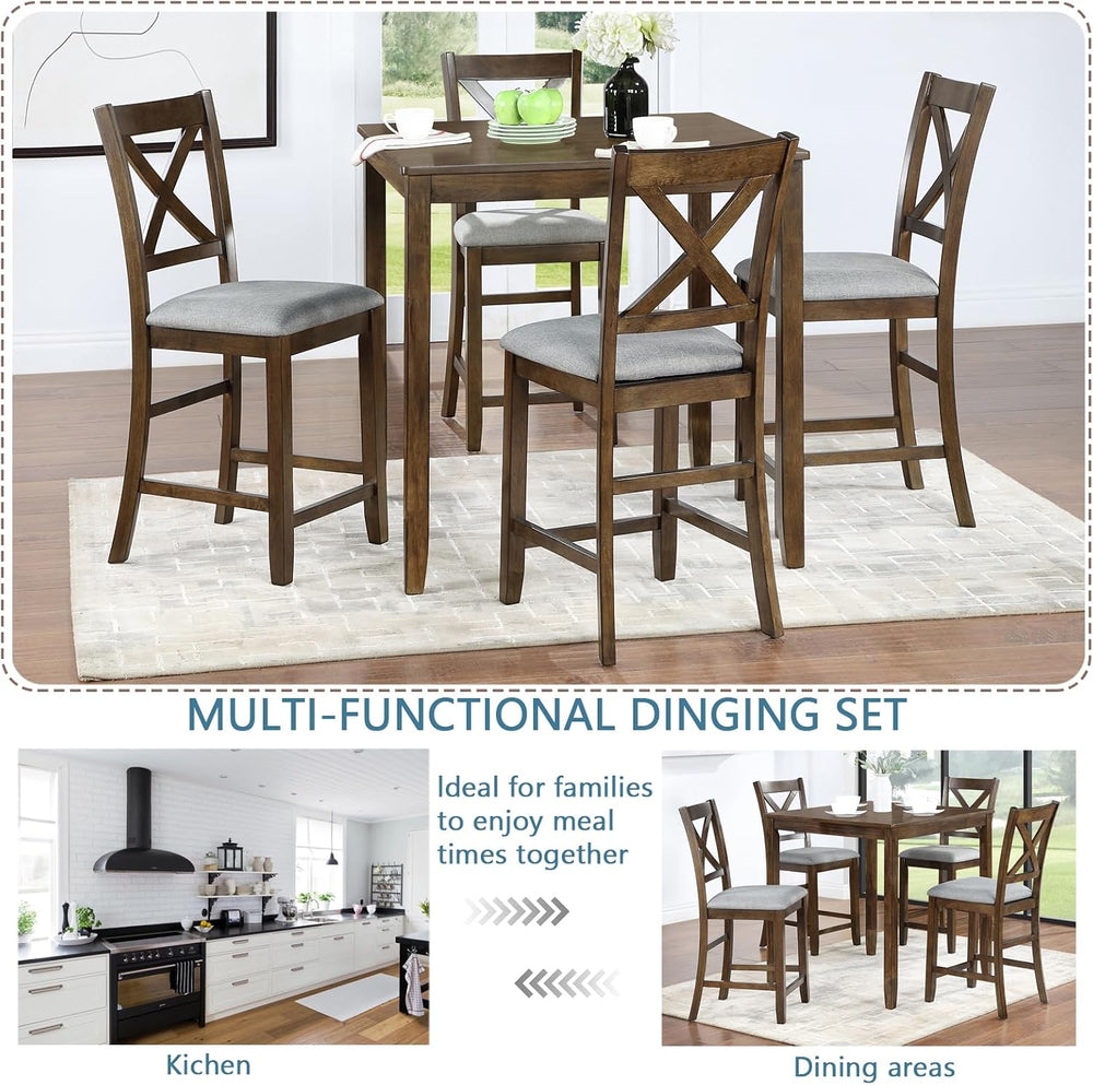 Merax Farmhouse Dining Table Set for 4, Counter Height Kitchen Table Set with...