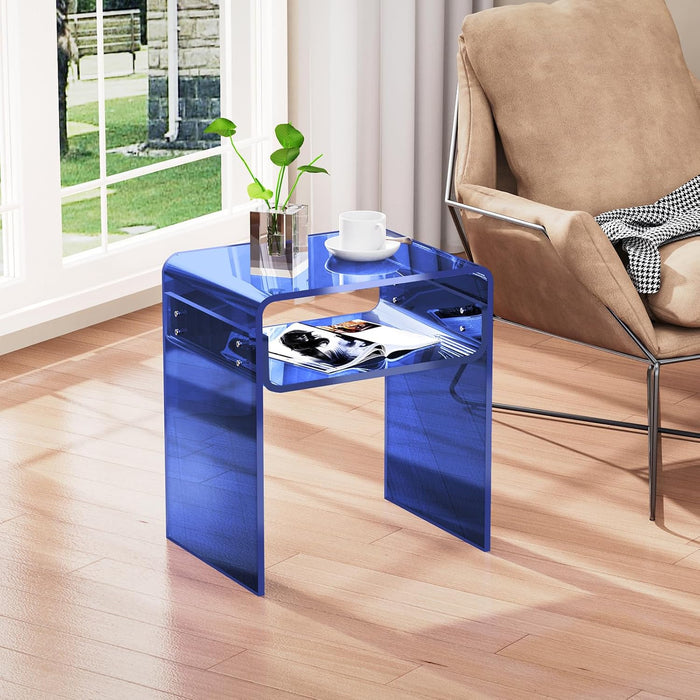 Acrylic Side Table, Royal Blue, Small | Bedside Table Nightstand, 40 x 30 x 50 cm