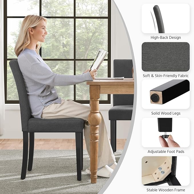 Yaheetech Dining Chairs Set of 2 Fabric Upholstered Parson Kitchen Chairs wit...