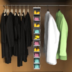 10-Tier Hanging Shoe Organizer with Side Mesh Pockets, White | Hanging Organizer & Storage for Wardrobe,Dorm,Bedroom, Space Saving Shoe Rack Hanger, Foldable Clothes Shelf with Sturdy Hook