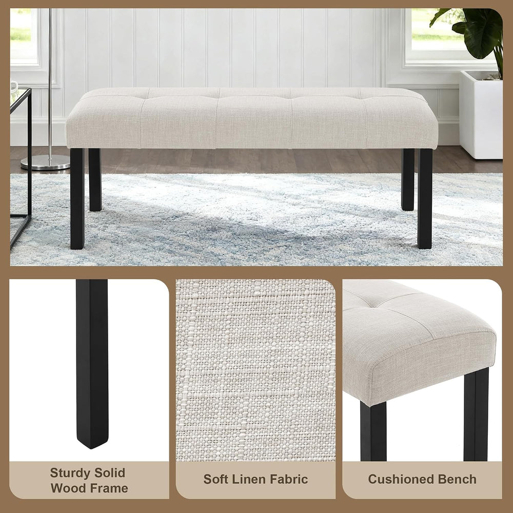 Dining Bench, Rubber Wood Dining Room Bench with Linen Upholstered Seat, for ...
