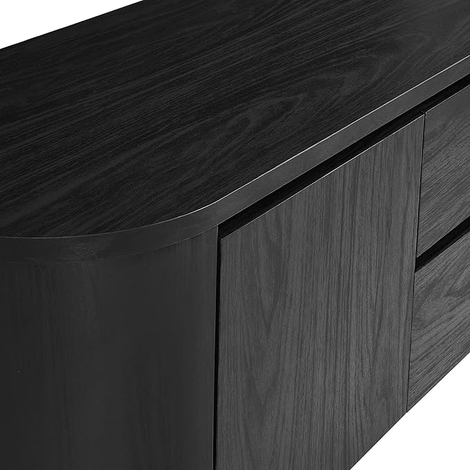 Modway Duval 71 Inch Oval TV Stand in Black – Low Profile Mid Century Modern Media Cabinet - Living Room Entertainment Center with Storage