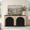Yechen Fluted TV Stand with Arched Reeded Design Doors, Modern Entertainment Center with Storage for Up to 65 Inch, TV Media Console, TV Cabinet for Living Room, Bedroom/Black/Natural(1 PCS)
