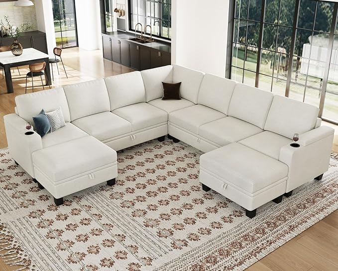 Belffin Modular Sectional Sofa Couch with Storage U Shape Convertible Corner Couches for Living Room White Couch