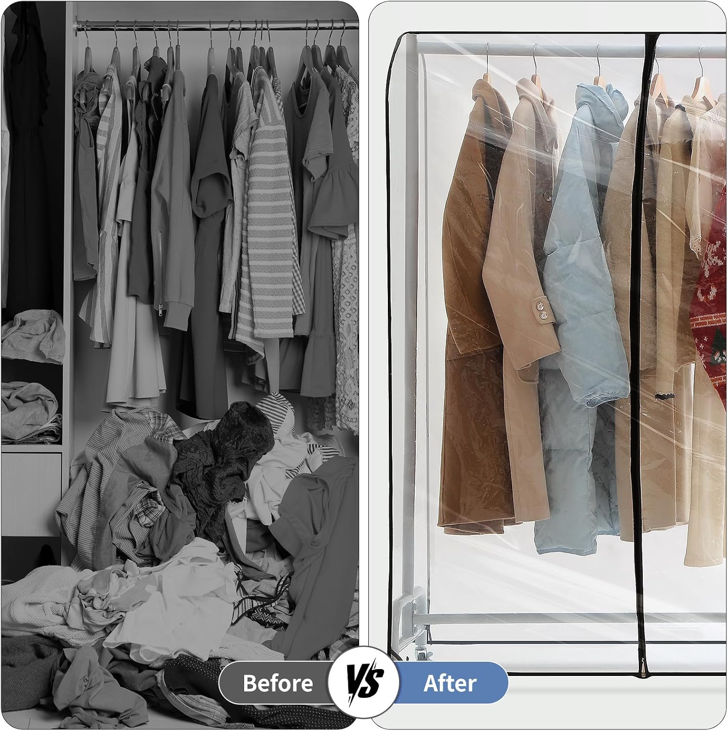 Clear Garment Rack Cover 43" L x 20" W x 60" H, Clothes Rack Cover with Reinforced Zipper, Waterproof PEVA Dustproof Protection – Cover Only, Rack Not Included