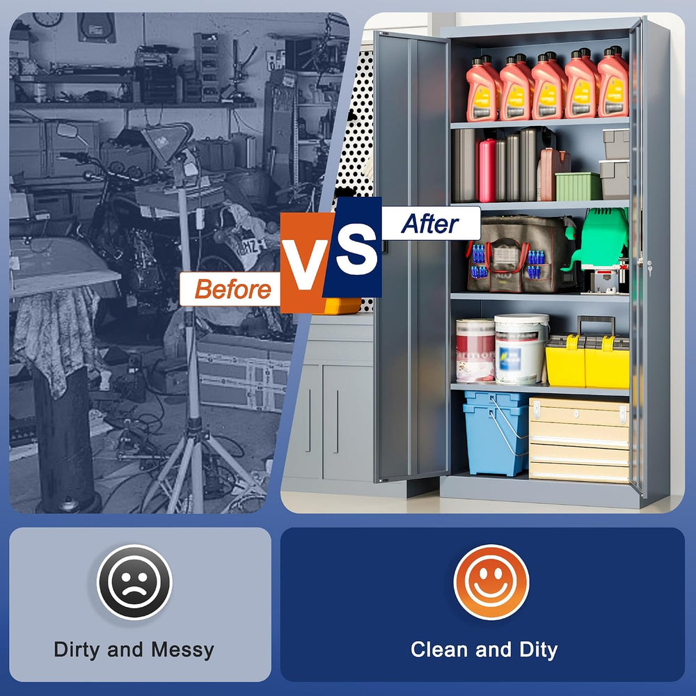 BESFUR Metal Storage Cabinet with 2 Doors and 4 Adjustable Shelves Garage Sto...
