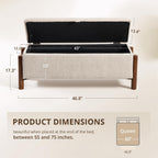 47'' Modern Storage Ottoman Benches with Walnut Wood Legs Ottoman Bench with 22 Gallons Storage Space Fabric Upholstered Seating End of Bed Bench for Bedroom for Livingroom Beige