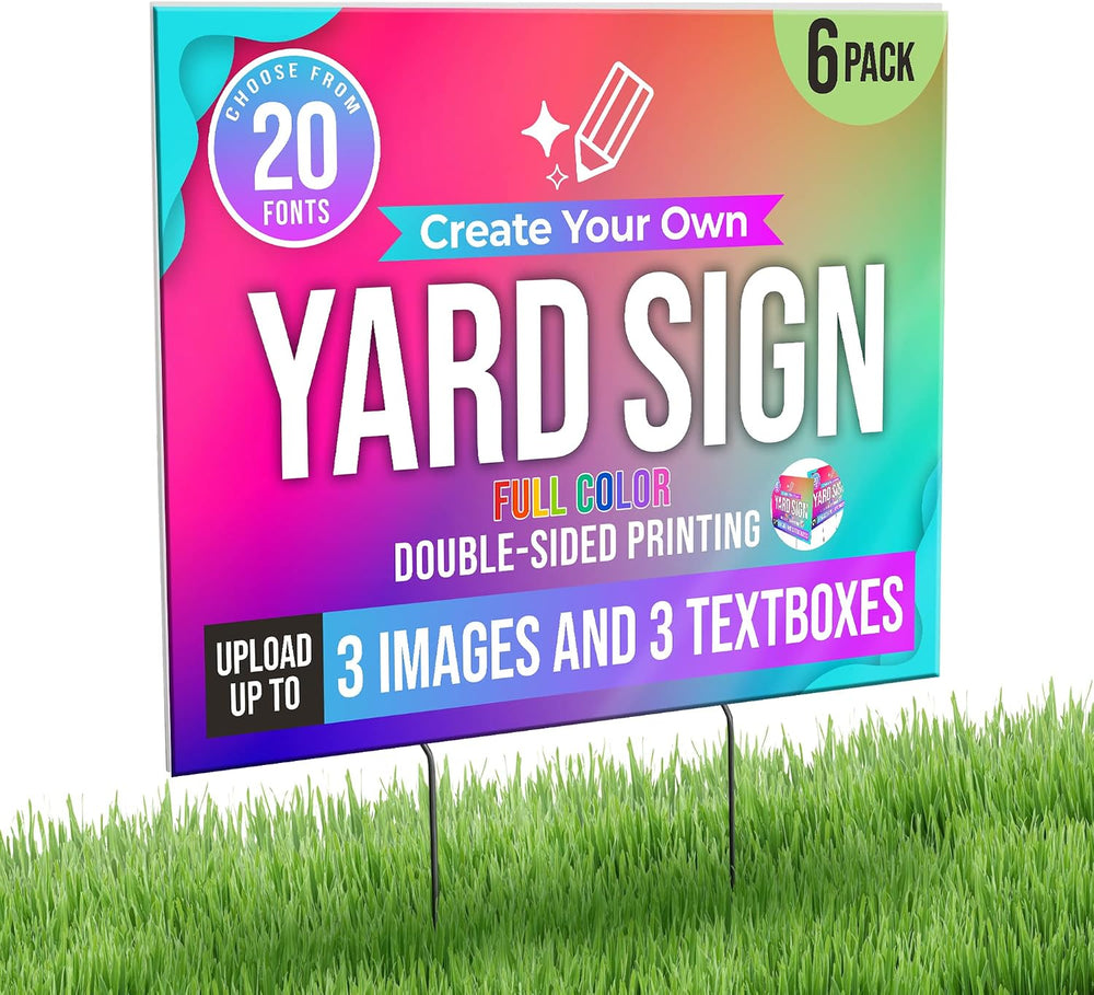 6 Pack 24x18" Double Sided Custom Yard Sign with Metal Stakes, Personali...