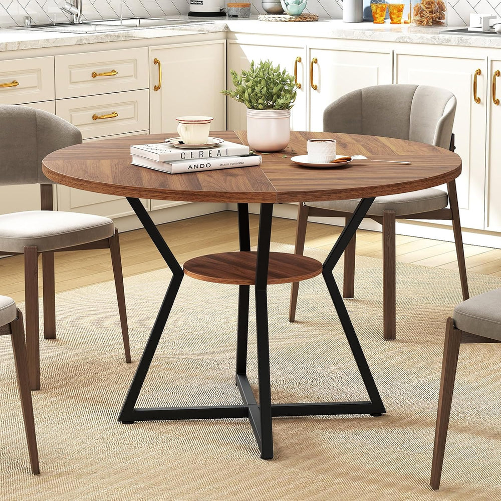 Giantex 47-inches Round Dining Table for 4, Kitchen Table with Storage Shelf,...