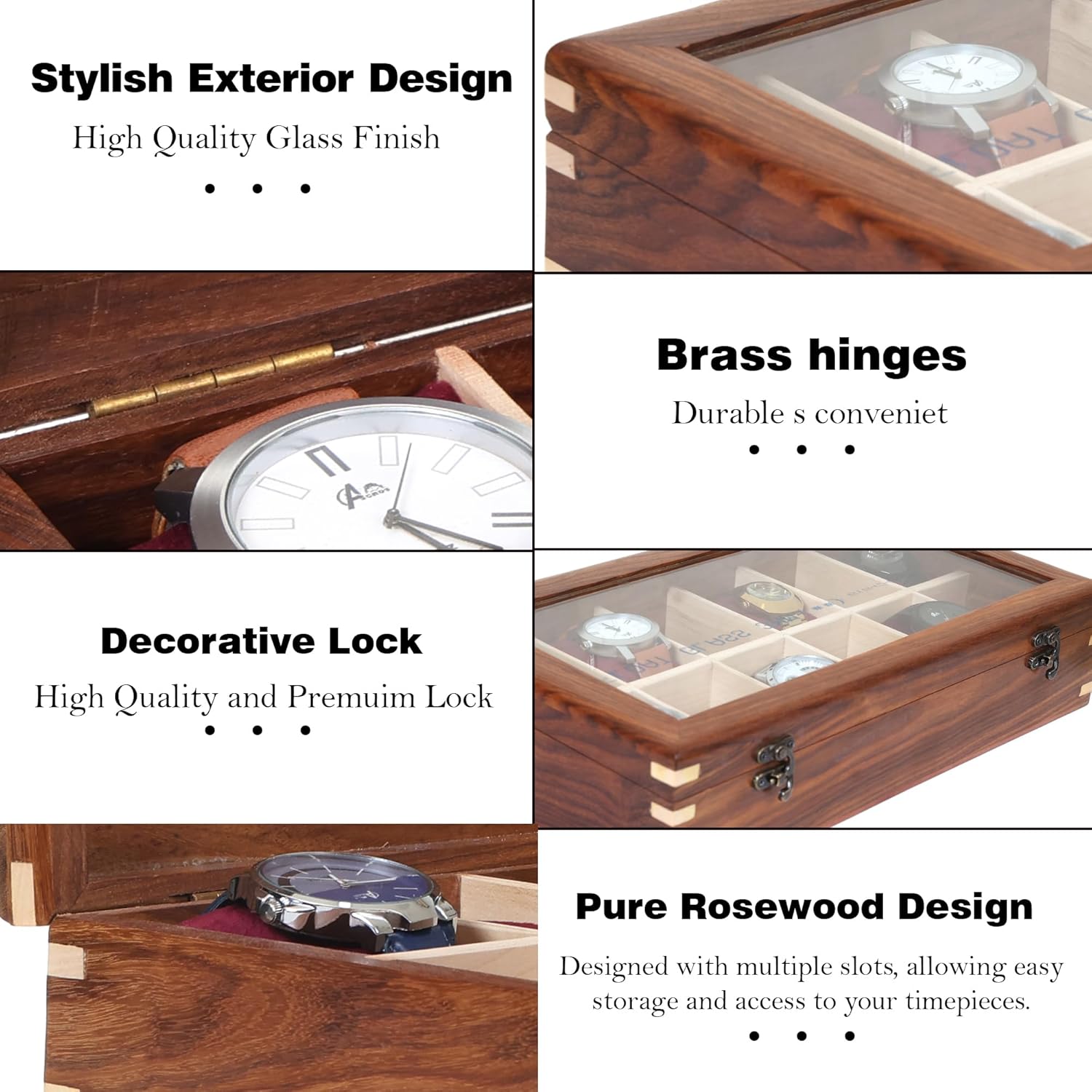Wooden Watch Box for Men & Women, Watch Organizer & Display Case, Premium Long-Lasting Watch Holder for Storage, Elegant Gift for Watch Collectors (Glass Top, 12 Slots)