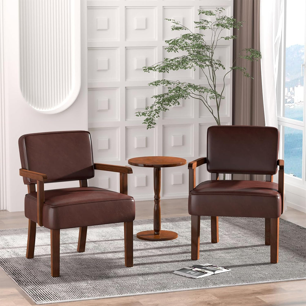 FAGAGA Accent Chairs Set of 2, 2 Solid Wood Armchairs with Table
