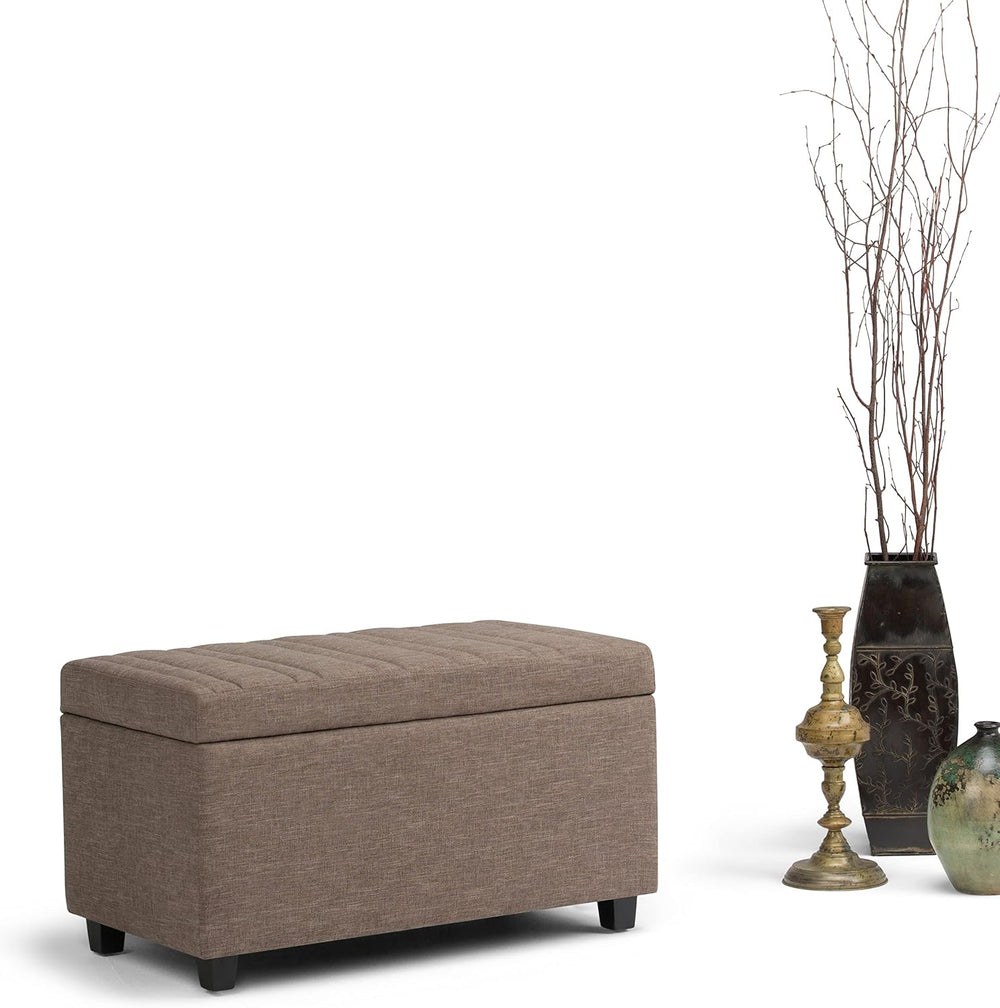 SIMPLIHOME Darcy 33 inch Wide Contemporary Rectangle Storage Ottoman Bench in...
