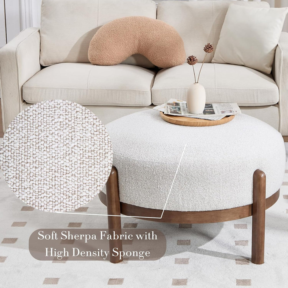 Ya-Home Modern Ottoman, Soft Sherpa Fabric Footrest Bench with Solid Wooden L...