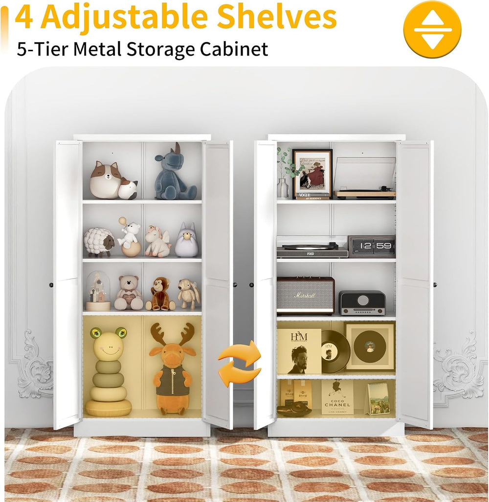 Kitchen Pantry Cabinet, 61" Metal Pantry Storage Cabinet with Doors and ...