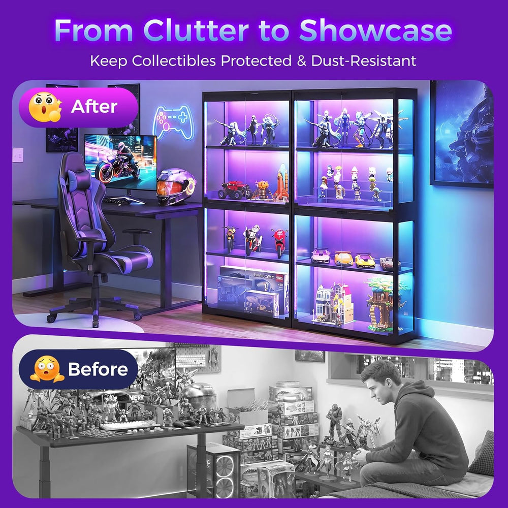AODK Glass Display Cabinet with Glass Doors, RGB Light Display Case, 4-Tier S...