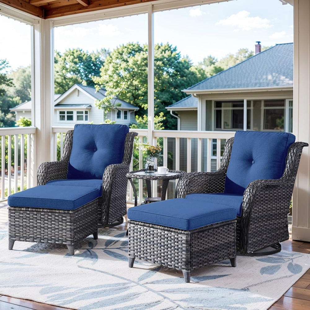 Belord 5 Piece Wicker Patio Furniture Set, Outdoor Swivel Rocker Chairs Set o...