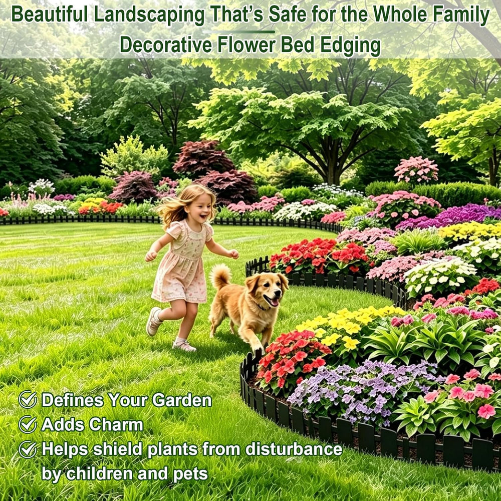 Garden Edging Border, 50ft x 4.5 in White Picket Fence with 90 Stakes