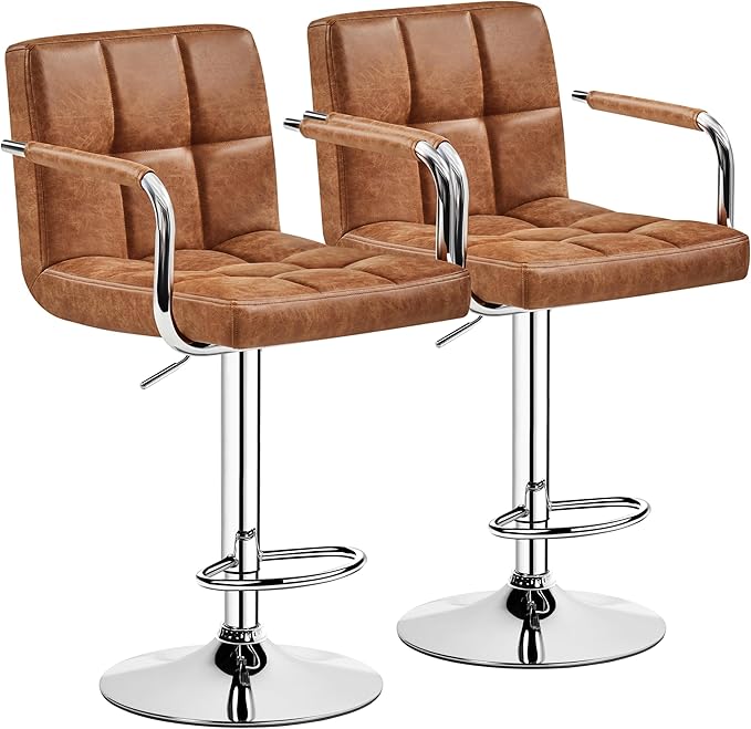 Yaheetech Bar Stools Set of 2, PU Leather Adjustable Swivel Barstools, Hydrau...