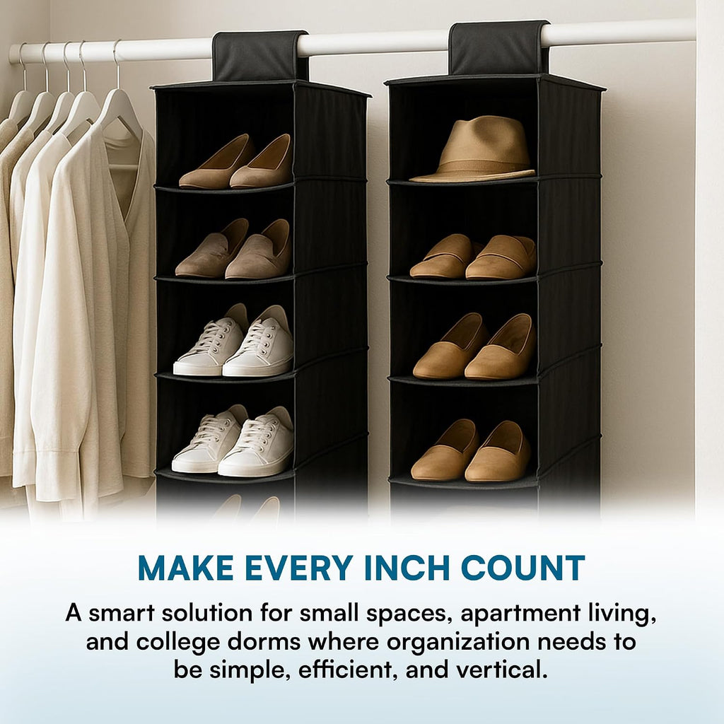 Honey-Can-Do 10-Shelf Hanging Shoe Organizer, Black - Closet Storage Rack for Shoes, Accessories & Clothes, Space Saving