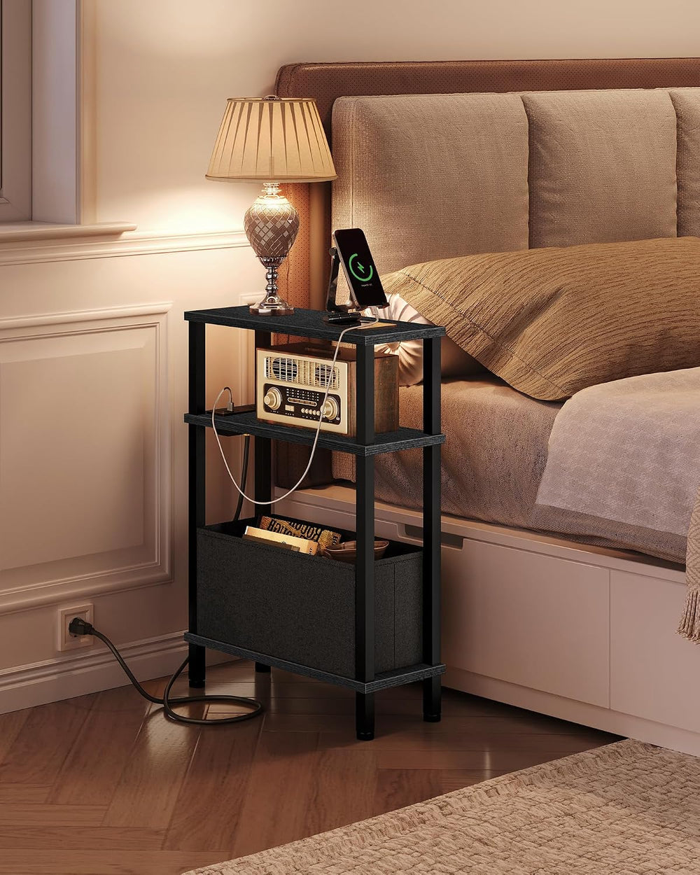CHOEZON Set of 2 End Tables with Charging Station, Narrow Side Table for Smal...