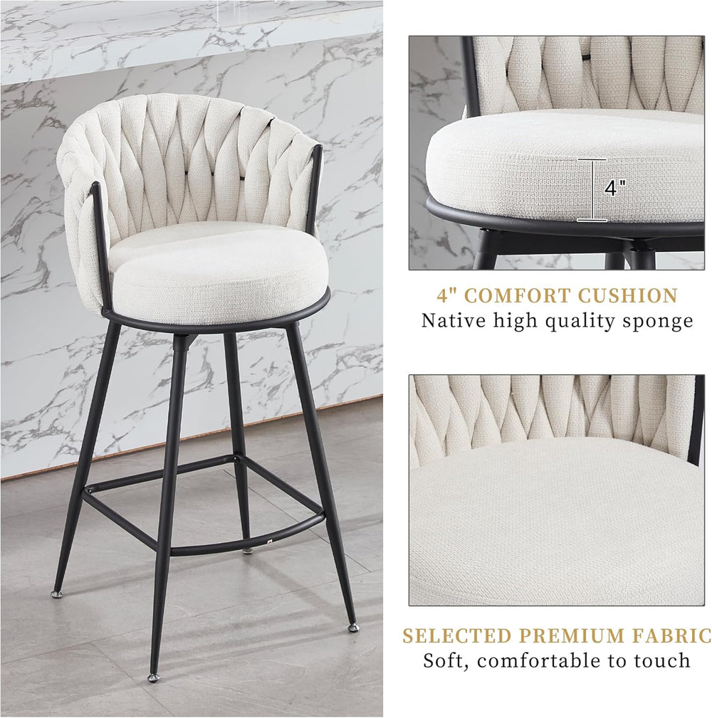 BFZ Swivel Bar Stools Set of 3, 26" Counter Height Barstools, Beige | Fa...