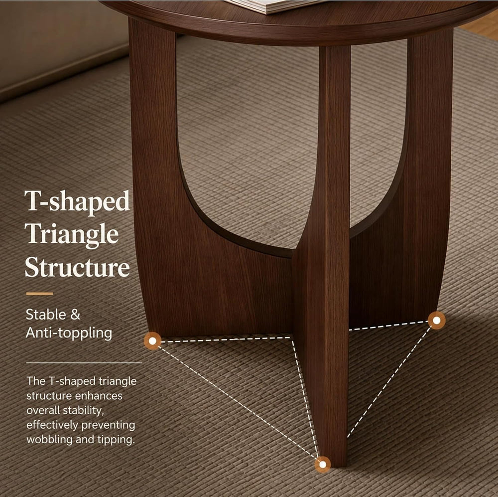 100% Solid Wood Round Side Table Set of 2, 19.7'' Walnut Brown Small ...