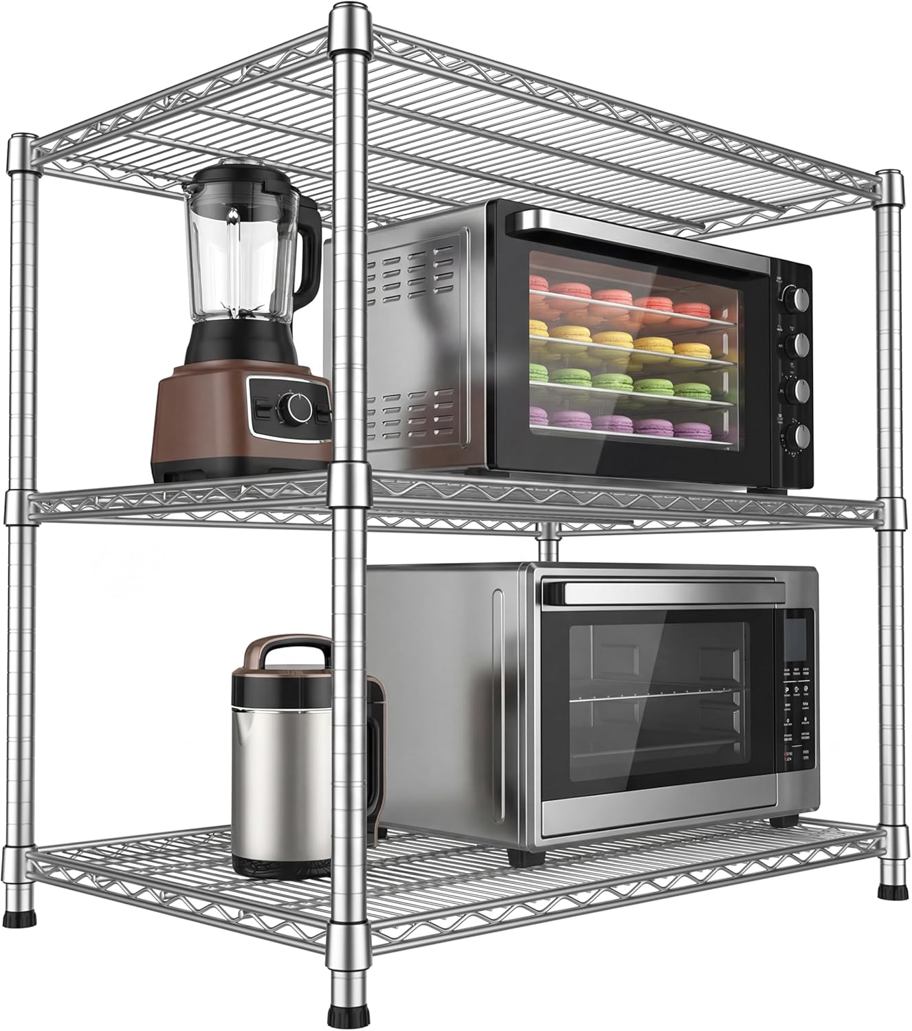 24"Depth Metal Wire Shelving Unit Storage Shelves Adjustable Kitchen shelf Microwave Stand Sturdy Steel Bakers Rack Standing Organizer 1650LBS for Commercial Pantry Garage Factory industrial warehouse