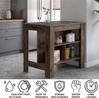 TUHOME Cala Kitchen Island with Storage and Seating, 35.4" Tall Workstation, 3 Open Shelves, Wide Tabletop, Four Sturdy Legs, Engineered Wood, Small Kitchen Island for Meal Prep