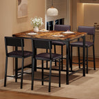 IDEALHOUSE Dining Table Set for 4 w/Footrest & Corner Protector, 5-Piece Kitchen Table Set with Counter Height Table & 4 Upholstered Bar Stools, for Kitchen Room, Apartment, Pub,Retro Brown