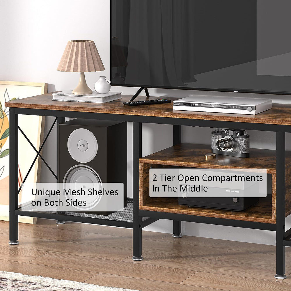 VECELO Industrial TV Stand for 70 Inch Television Cabinet 3-Tier Console with...