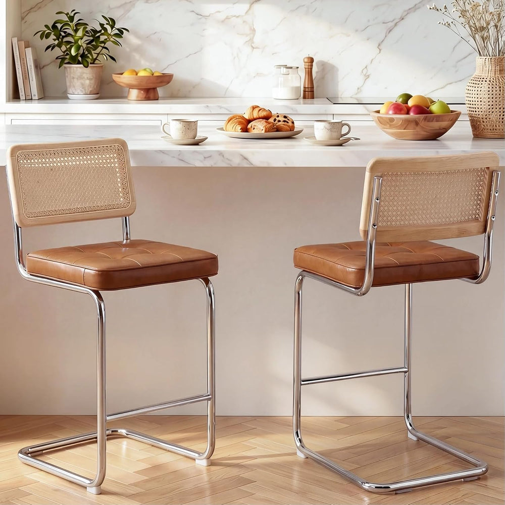 Zesthouse Natural Rattan Counter Stools Set of 2, 26" Modern Boho Barsto...