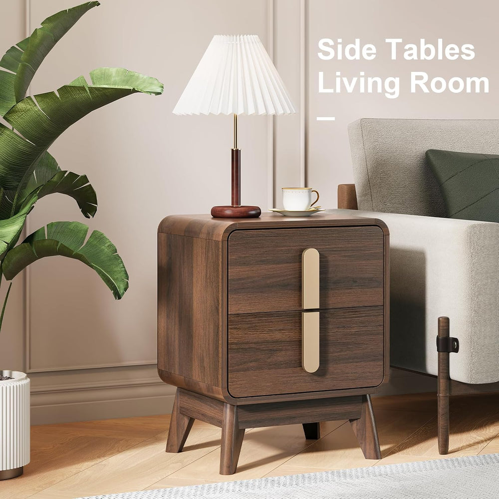 JOINICE Mid Century Modern Night Stand Set of 2 for Bedroom, Walnut