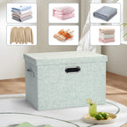 Large 17" 36 Quart Collapsible Stackable Storage Bins with Lids, 3 Packs Light Green Linen Fabric Closet Boxes with Lids, Storage Cube Baskets Container Organizers for Office (17x12x11)