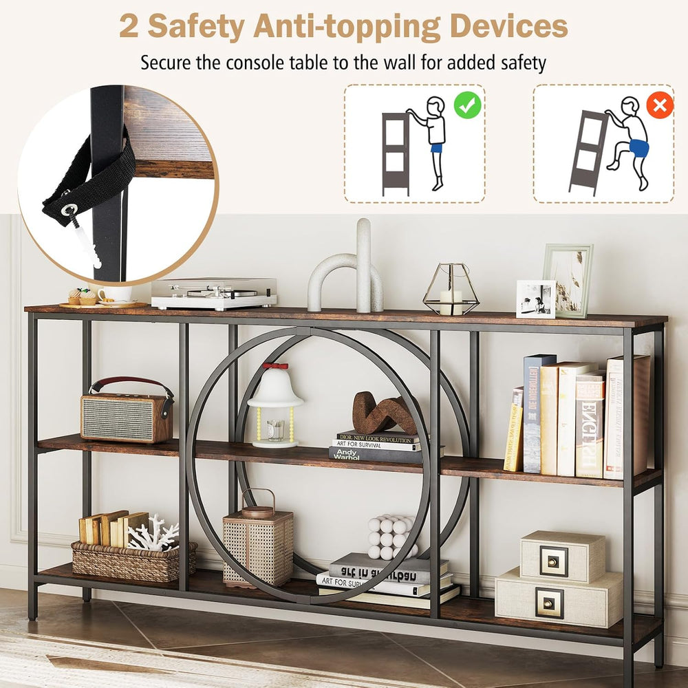 GIANTEX Narrow Long Console Table, 3-Tier Entryway Table, Brown+Black | Faux ...