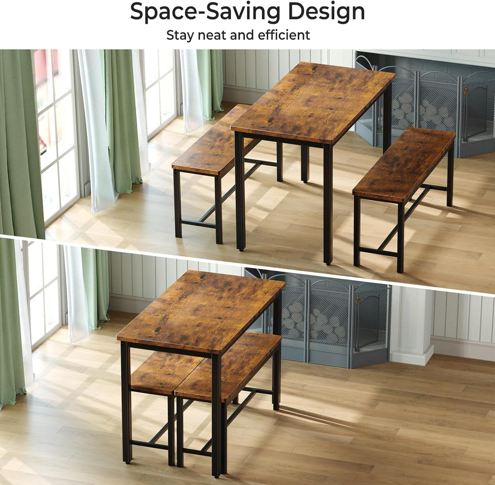 Tatub Dining Table Set for 4, 3-Piece Kitchen Table with 2 Benches, Space-Sav...